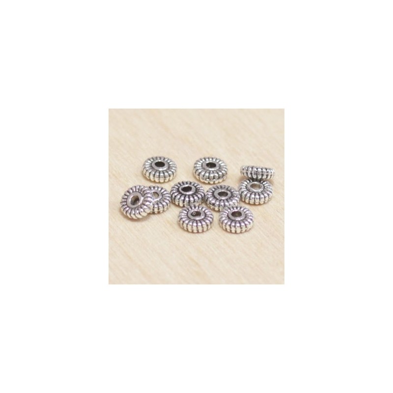 Perles métal - Rondelles striées 011 - 5x1mm - Argenté foncé - Lot de 10