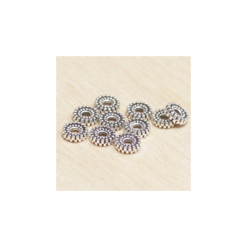 Perles métal - Rondelles striées 019 - 6x2mm - Argenté foncé - Lot de 10