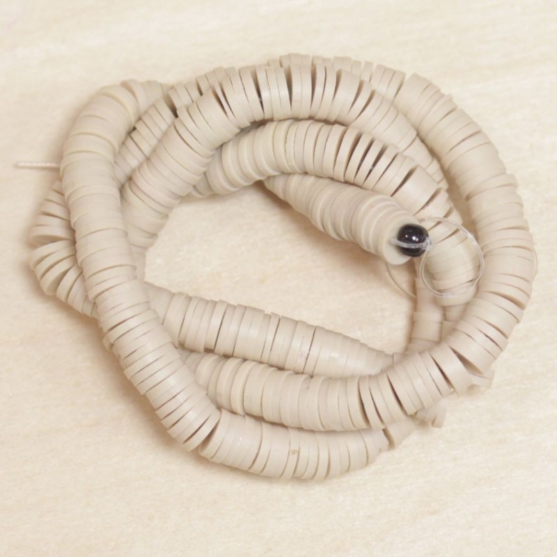 Perles Heishi 6mm de diamètre en pâte polymère - Au fil - Marron sable
