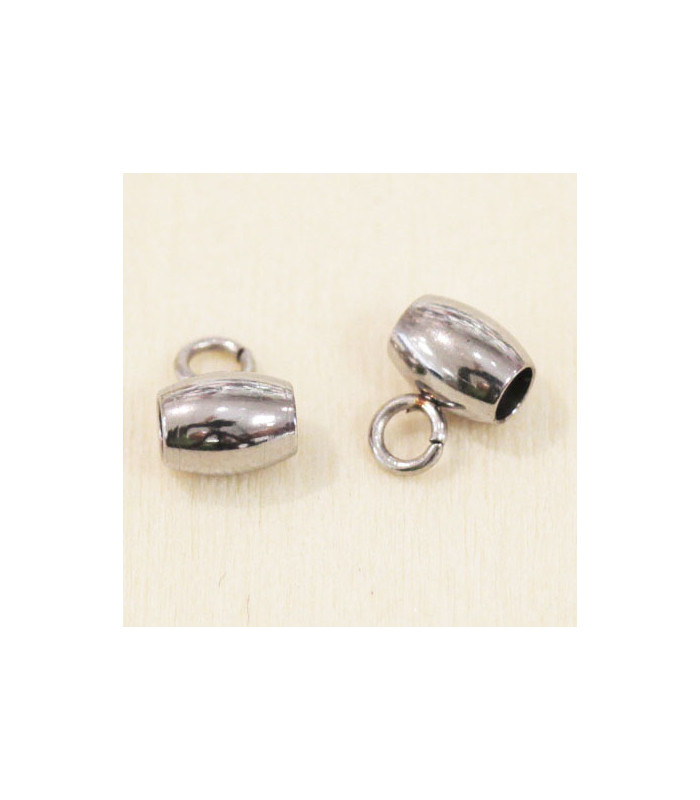 Bélière en Acier Inoxydable - Tonneau 7x5x4mm - Trou 2mm - Argenté Foncé