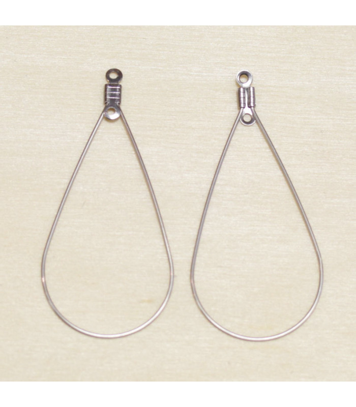 Supports Boucles d'Oreilles en Acier Inoxydable Gouttes 48x23mm - Argenté Foncé - La Paire