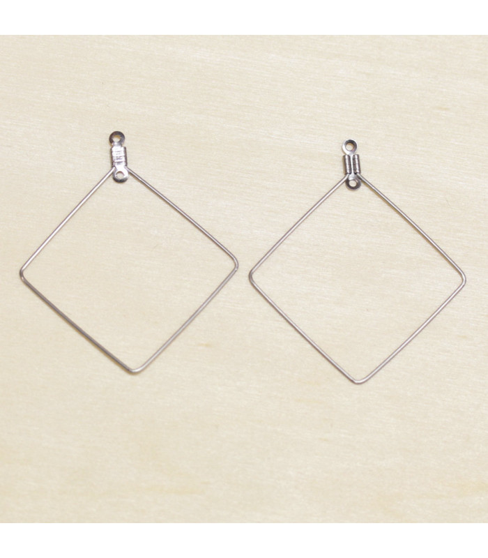 Supports Boucles d'Oreilles en Acier Inoxydable Losanges 48x40mm - Argenté Foncé - La Paire