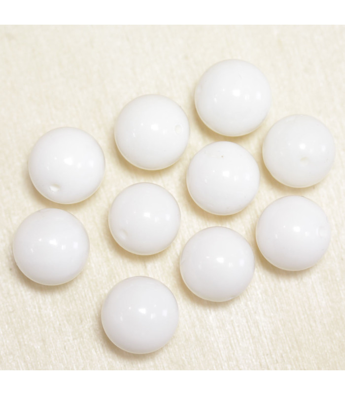 Perles rondes de bénitier - 10mm - Lot de 10 perles - Pierre naturelle ou Gemme