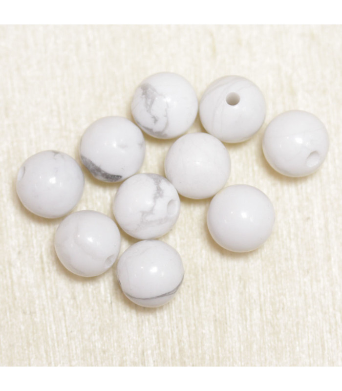 Perles rondes en Howlite - 6mm - Lot de 10 perles - Pierre naturelle ou Gemme