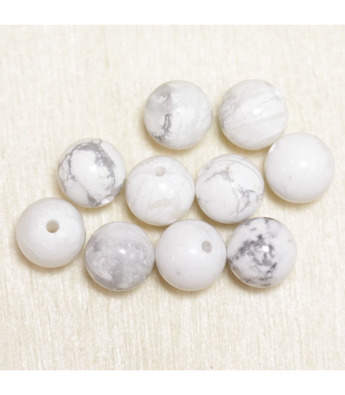 Perles rondes en Howlite - 8mm - Lot de 10 perles - Pierre naturelle ou Gemme