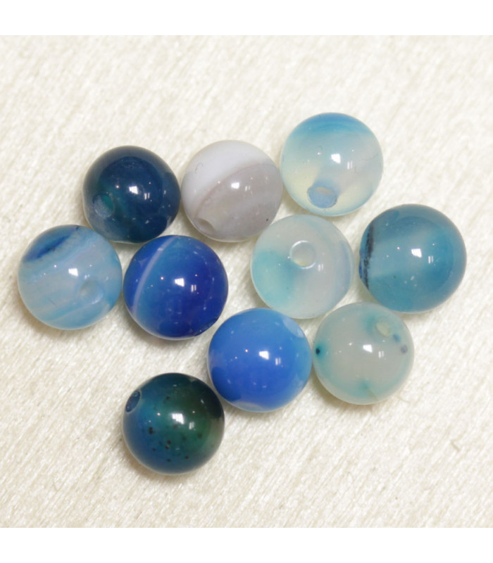 Perles en pierre naturelle ou Gemme - Agate Bleu Teintée - 6mm - Lot de 10 perles
