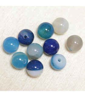 Perles en pierre naturelle ou Gemme - Agate Bleu Teintée - 8mm - Lot de 10 perles