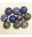Perles en pierre naturelle ou Gemme - Jaspe Impression Bleu - 8mm - Lot de 10 perles