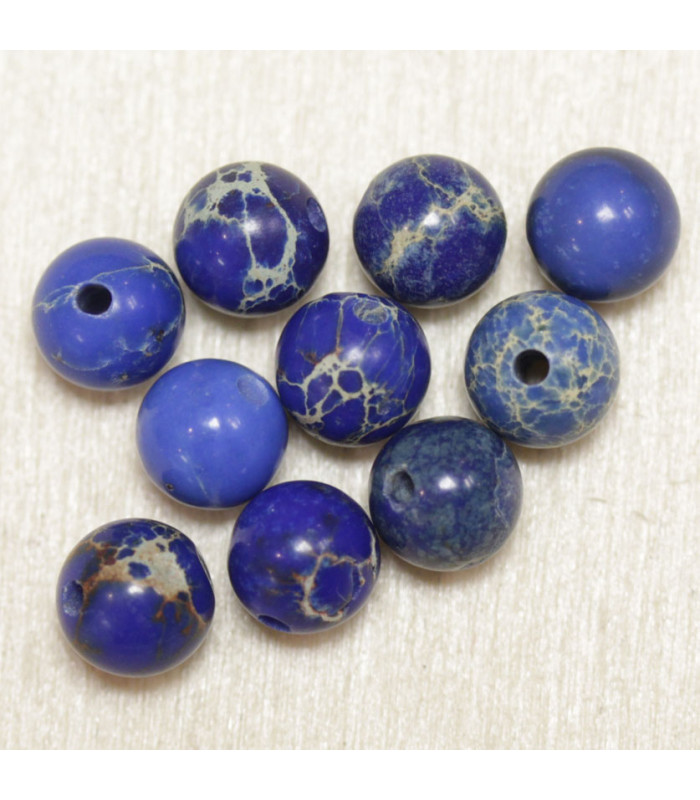Perles en pierre naturelle ou Gemme - Jaspe Impression Bleu - 6mm - Lot de 10 perles