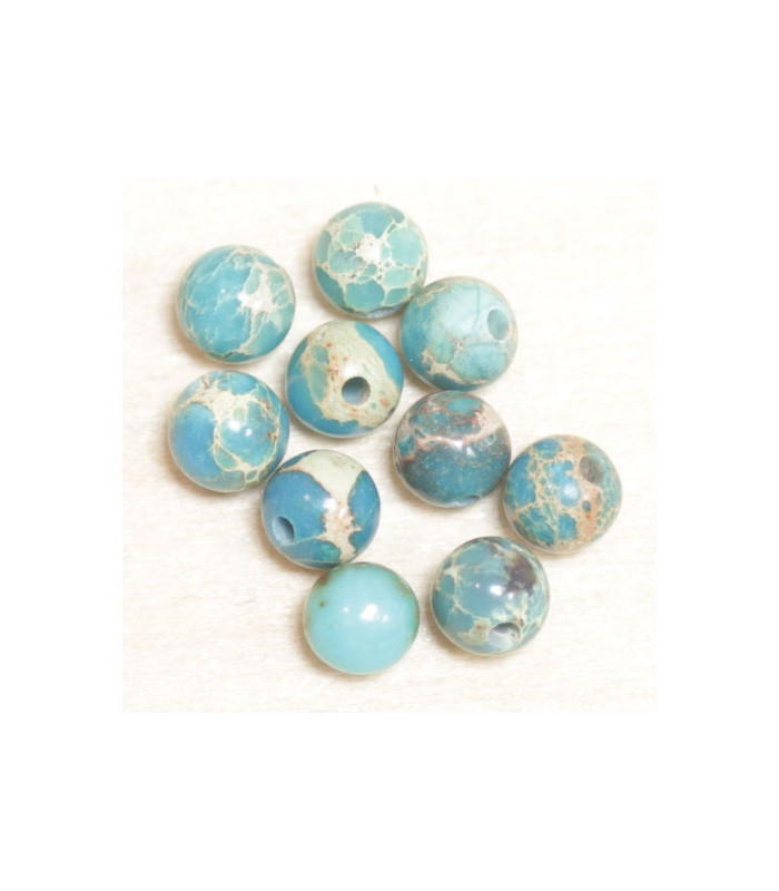 Perles en pierre naturelle ou Gemme - Jaspe Impression Bleu Turquoise - 4mm - Lot de 10 perles