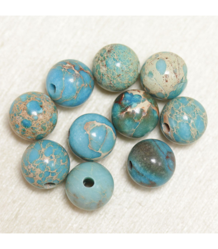 Perles en pierre naturelle ou Gemme - Jaspe Impression Bleu Turquoise - 8mm - Lot de 10 perles