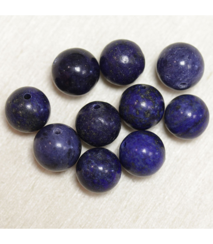 Perles rondes en Lapis Lazuli - 10mm - Lot de 10 perles - Pierre naturelle ou Gemme