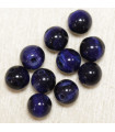 Perles en pierre naturelle ou Gemme - Oeil Du Tigre Bleu Teintée - 6mm - Lot de 10 perles