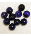 Perles en pierre naturelle ou Gemme - Oeil Du Tigre Bleu Teintée - 8mm - Lot de 10 perles