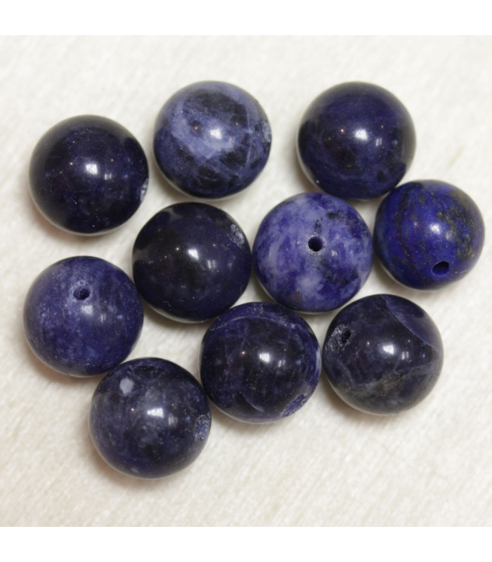 Perles rondes en Sodalite - 10mm - Lot de 10 perles - Pierre naturelle ou Gemme