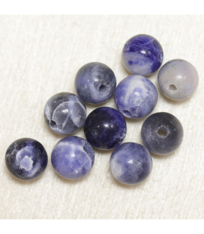 Perles rondes en Sodalite - 6mm - Lot de 10 perles - Pierre naturelle ou Gemme