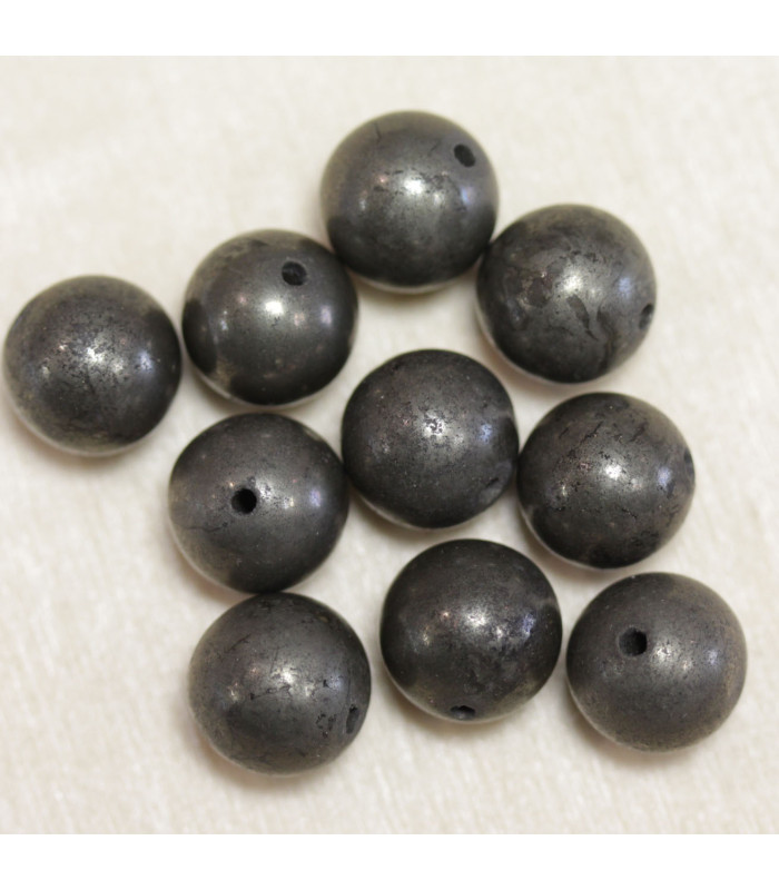 Perles en pierre naturelle ou Gemme - Pyrite - 10mm - Lot de 10 perles