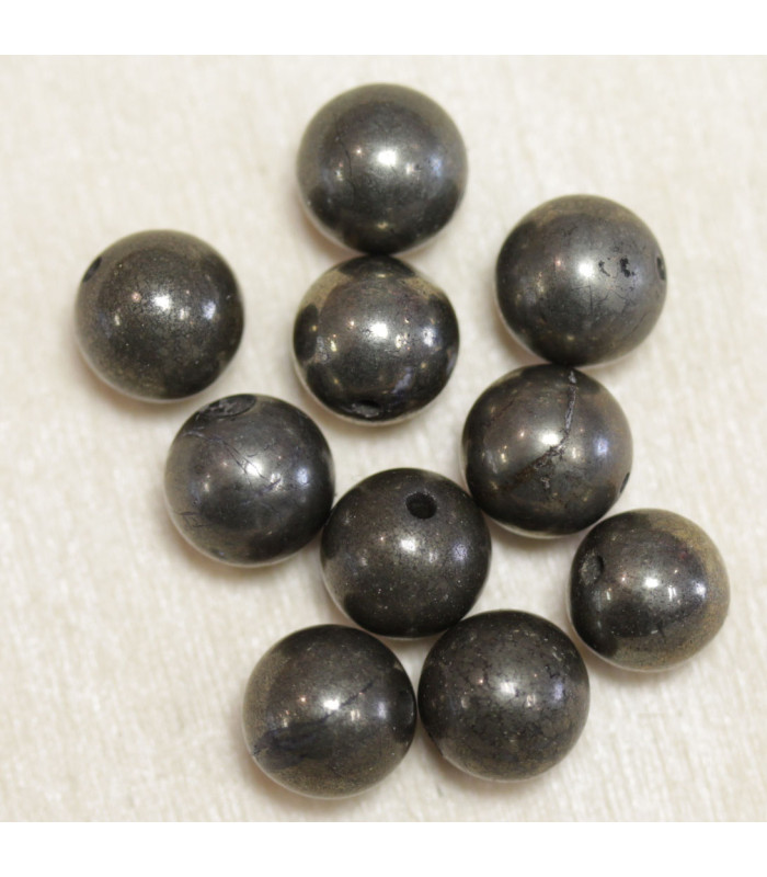 Perles en pierre naturelle ou Gemme - Pyrite - 8mm - Lot de 10 perles