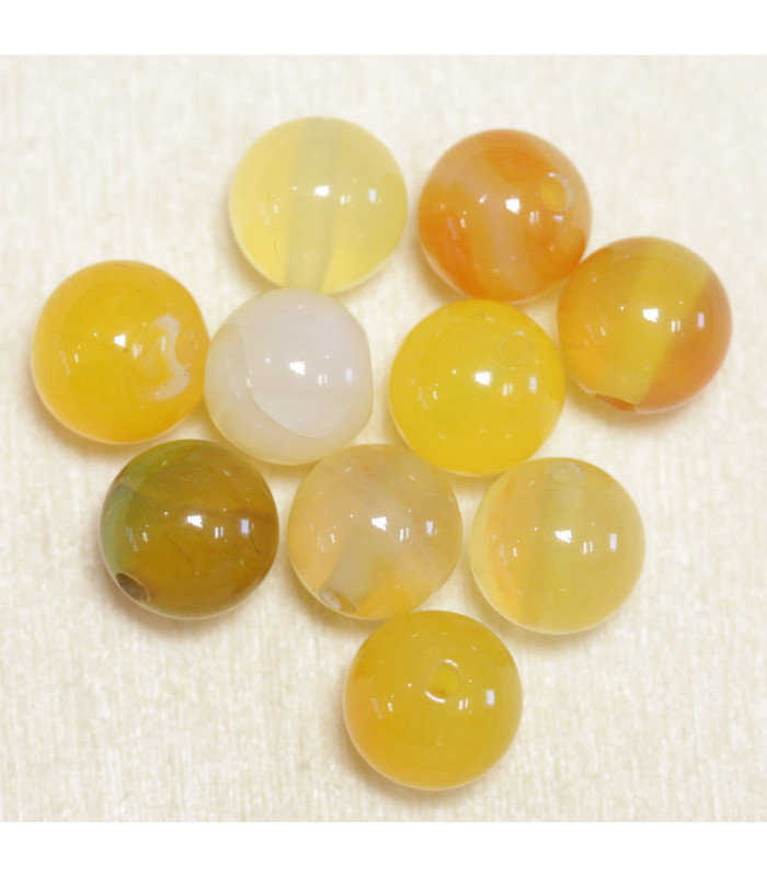 Perles en pierre naturelle ou Gemme - Agate Teintée Jaune - 8mm - Lot de 10 perles