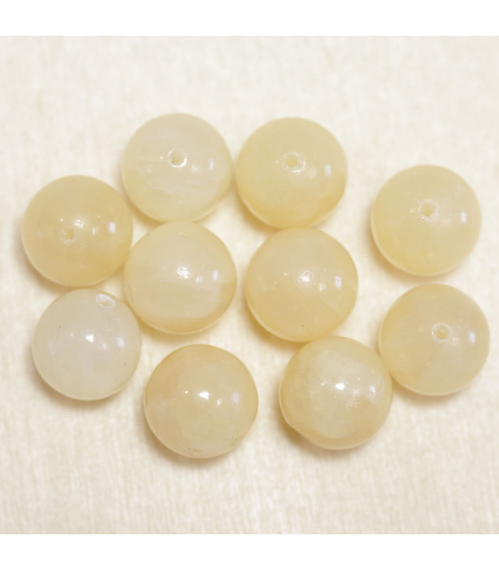 Perles en pierre naturelle ou Gemme - Jade Jaune - 10mm - Lot de 10 perles