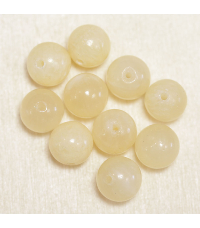 Perles en pierre naturelle ou Gemme - Jade Jaune - 8mm - Lot de 10 perles