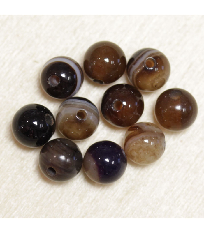 Perles en pierre naturelle ou Gemme - Agate Teintée Marron - 6mm - Lot de 10 perles