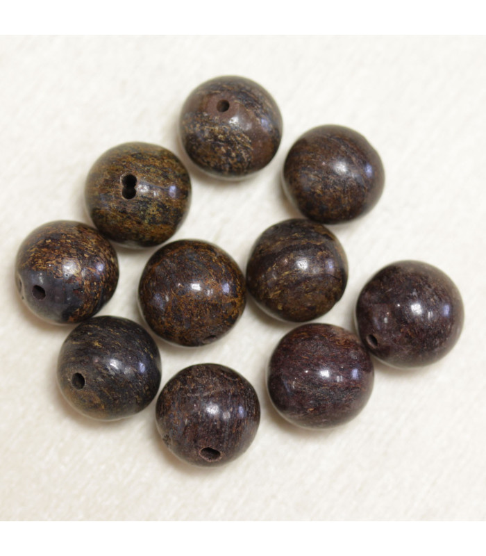 Perles rondes en Bronzite - 10mm - Lot de 10 perles - Pierre naturelle ou Gemme