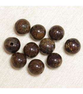 Perles rondes en Bronzite - 6mm - Lot de 10 perles - Pierre naturelle ou Gemme