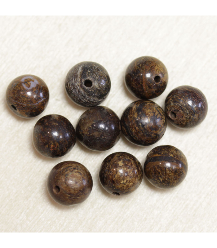 Perles rondes en Bronzite - 8mm - Lot de 10 perles - Pierre naturelle ou Gemme