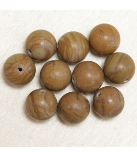 Perles en pierre naturelle ou Gemme - Jaspe Bois - 10mm - Lot de 10 perles