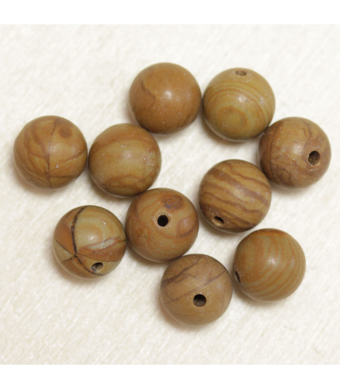 Perles en pierre naturelle ou Gemme - Jaspe Bois - 4mm - Lot de 10 perles