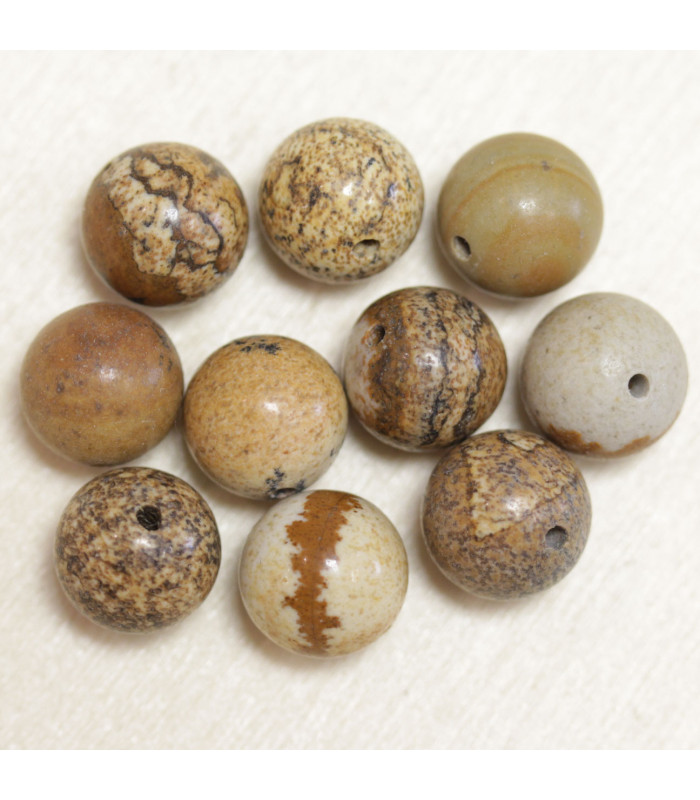 Perles rondes en Jaspe Paysage - 10mm - Lot de 10 perles - Pierre naturelle ou Gemme