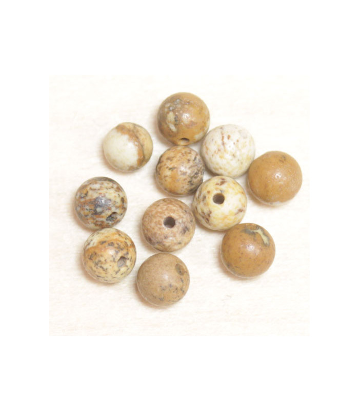 Perles rondes en Jaspe Paysage - 4mm - Lot de 10 perles - Pierre naturelle ou Gemme
