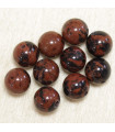 Perles en pierre naturelle ou Gemme - Obsidienne Acajou - 6mm - Lot de 10 perles