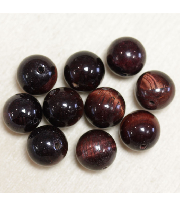 Perles en pierre naturelle ou Gemme - Oeil Du Taureau - 10mm - Lot de 10 perles
