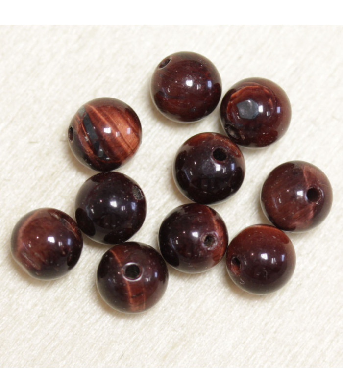Perles en pierre naturelle ou Gemme - Oeil Du Taureau - 6mm - Lot de 10 perles