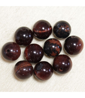Perles en pierre naturelle ou Gemme - Oeil Du Taureau - 8mm - Lot de 10 perles