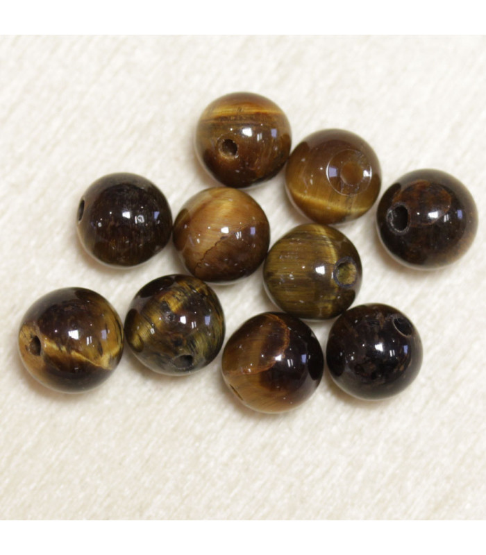 Perles en pierre naturelle ou Gemme - Oeil Du Tigre - 6mm - Lot de 10 perles