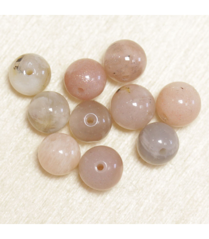 Perles en pierre naturelle ou Gemme - Pierre De Lune - 6mm - Lot de 10 perles