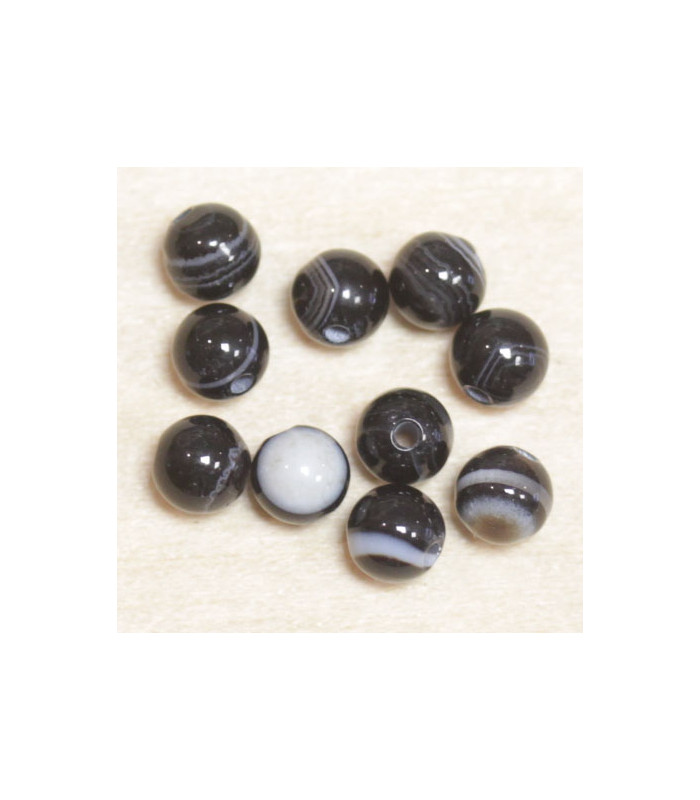 Perles rondes en Agate Noire - 4mm - Lot de 10 perles - Pierre naturelle ou Gemme