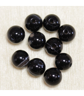 Perles rondes en agate Noire - 6mm - Lot de 10 perles - Pierre naturelle ou Gemme