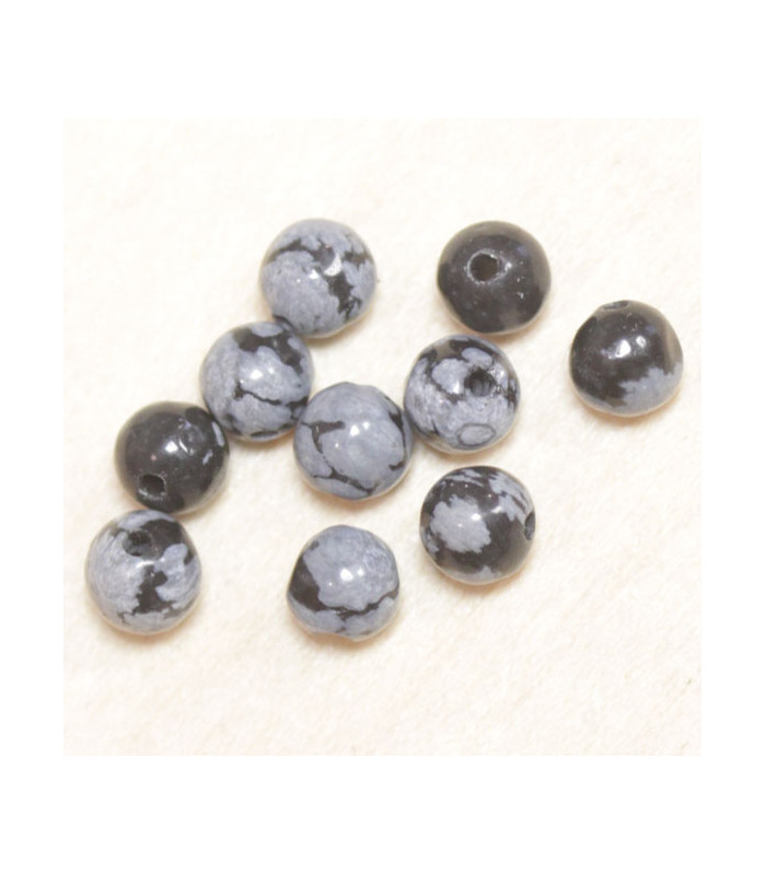 Perles en pierre naturelle ou Gemme - Obsidienne Flocon Neige - 4mm - Lot de 10 perles