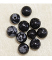 Perles en pierre naturelle ou Gemme - Obsidienne Flocon Neige - 6mm - Lot de 10 perles