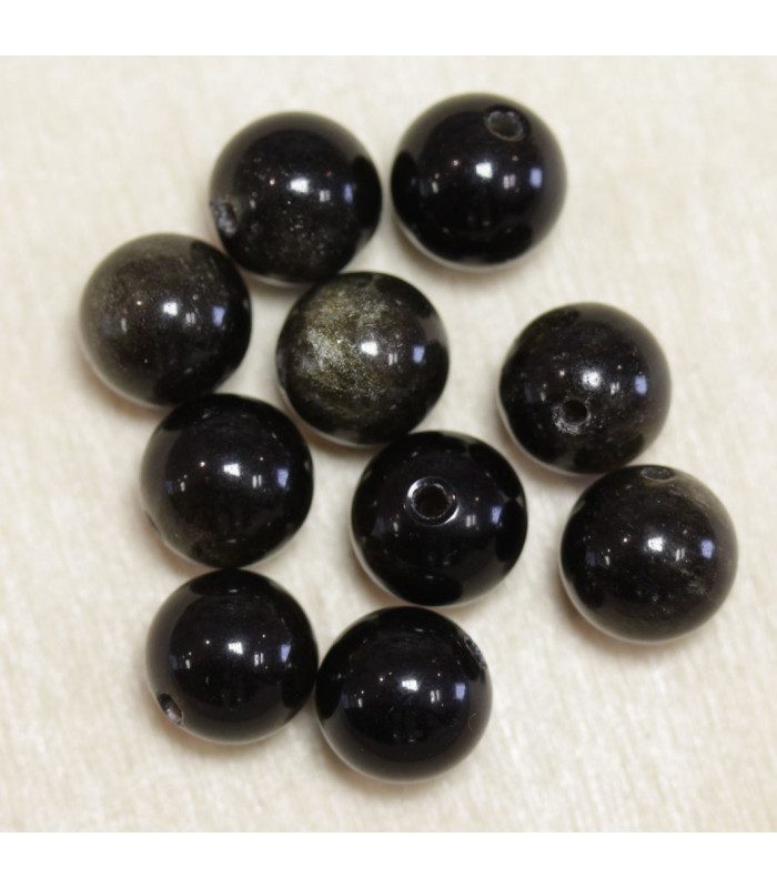 Perles en pierre naturelle ou Gemme - Obsidienne Gold - 4mm - Lot de 10 perles
