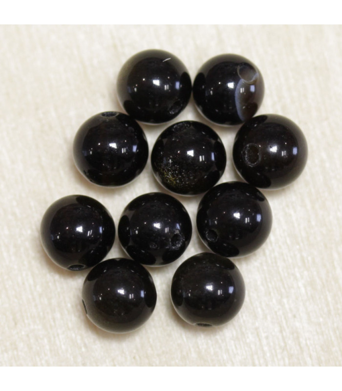 Perles en pierre naturelle ou Gemme - Obsidienne Gold - 6mm - Lot de 10 perles