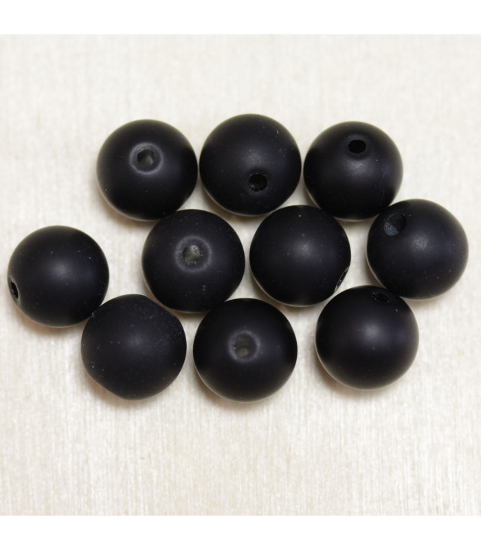 Perles rondes en Onyx Noir Mat - 10mm - Lot de 10 perles - Pierre naturelle ou Gemme
