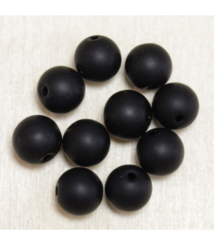 Perles rondes en Onyx Noir Mat - 6mm - Lot de 10 perles - Pierre naturelle ou Gemme