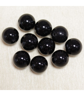 Perles rondes en Onyx Noir - 10mm - Lot de 10 perles - Pierre naturelle ou Gemme