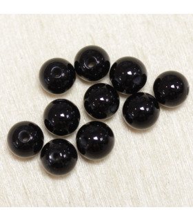 Perles rondes en Onyx Noir - 6mm - Lot de 10 perles - Pierre naturelle ou Gemme