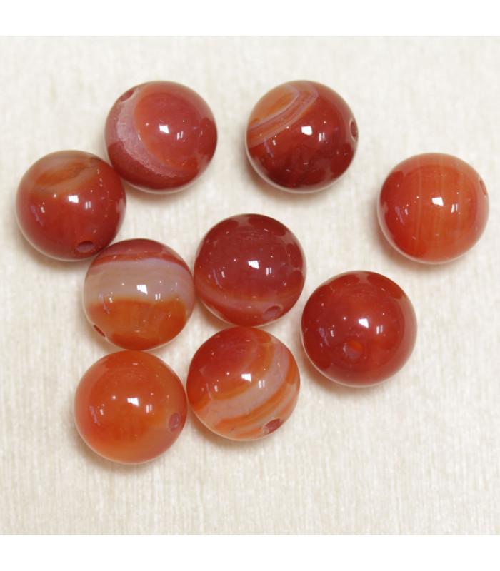 Perles en pierre naturelle ou Gemme - Agate Orange Teintée - 10mm - Lot de 10 perles